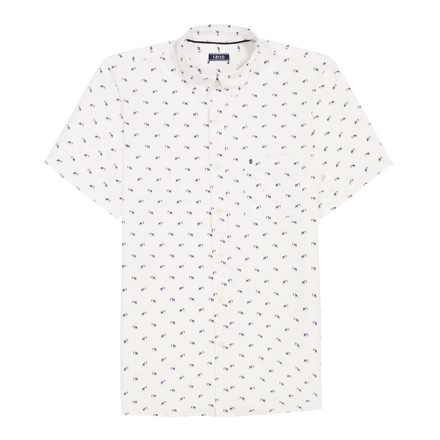 Izod BREEZE SHORT SLEEVE PRINTED BUTTON DOWN SHIRT - BRIGHT WHITE