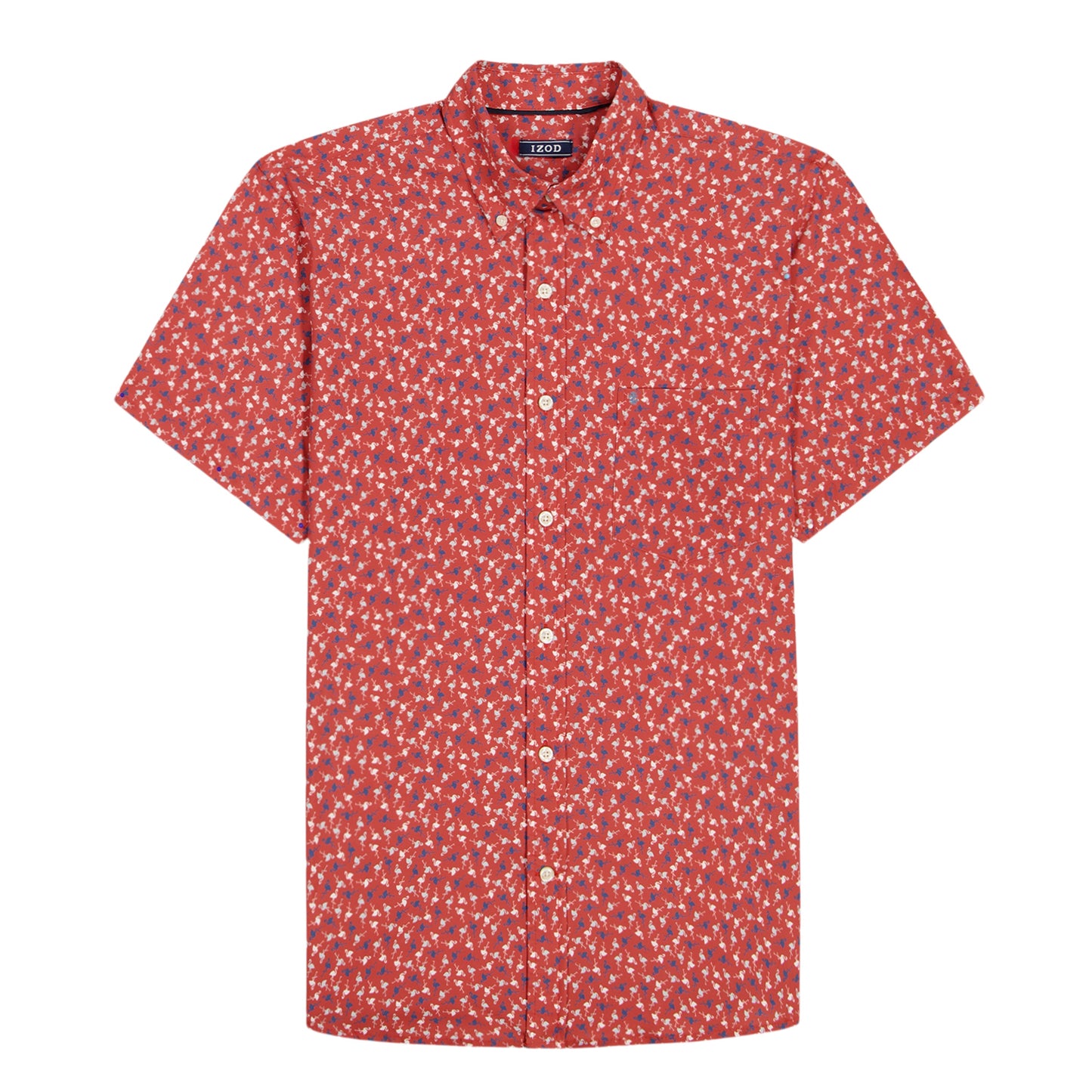 Izod BREEZE SHORT SLEEVE PRINTED BUTTON DOWN SHIRT - GARNET ROSE