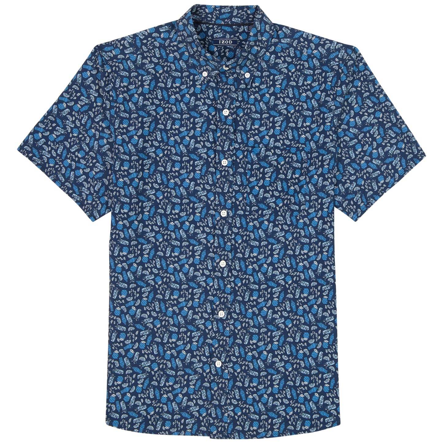Izod BREEZE SHORT SLEEVE PRINTED BUTTON DOWN SHIRT - MEDIEVAL BLUE