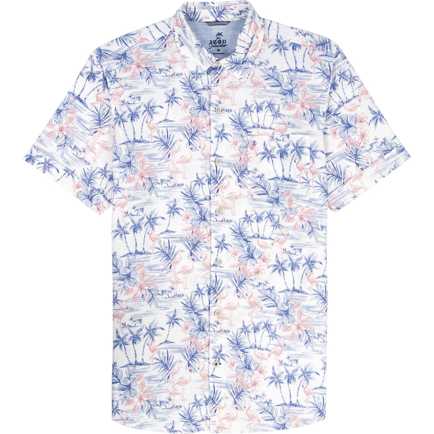 Izod DOCKSIDE CHAMBRAY S/S PRINTED BUTTON-DOWN SHIRT - BRIGHT WHITE