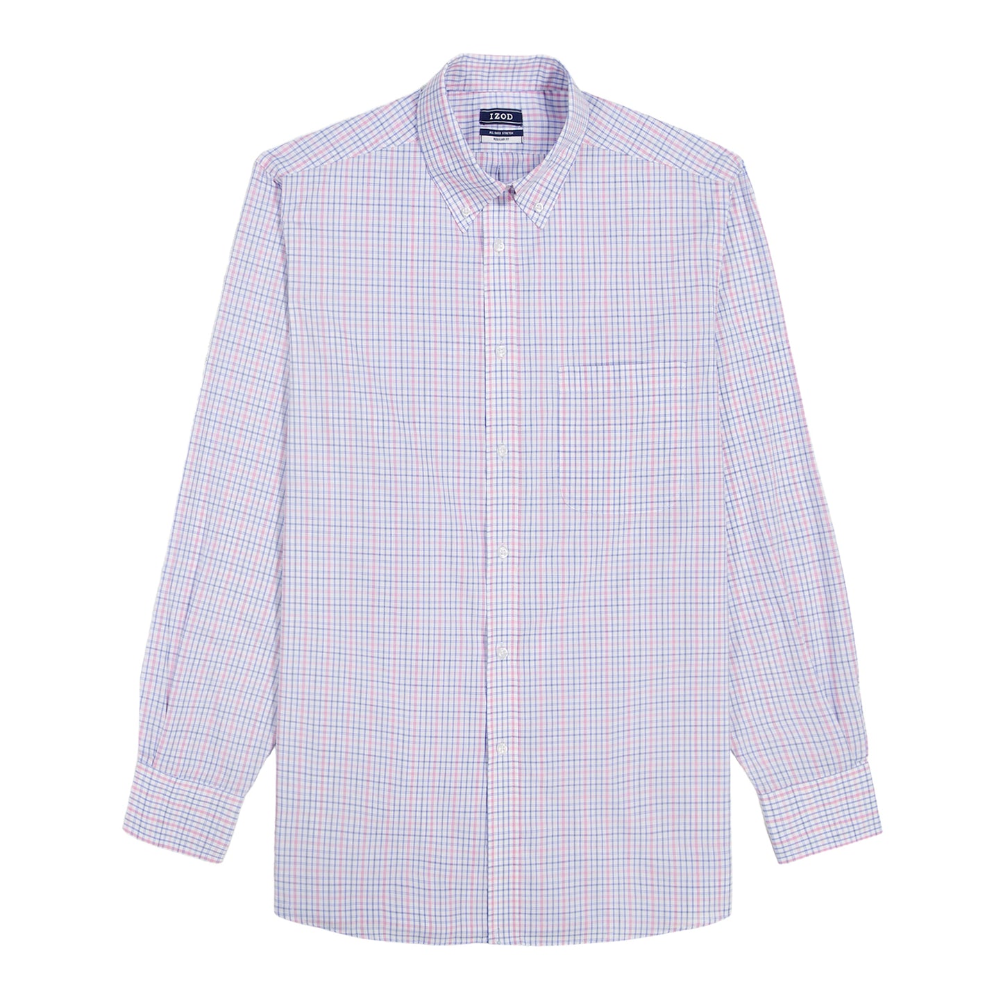 Izod ALL-OVER STRETCH L/S PLAID BUTTON-DOWN DRESS SHIRT - CONE FLOWER