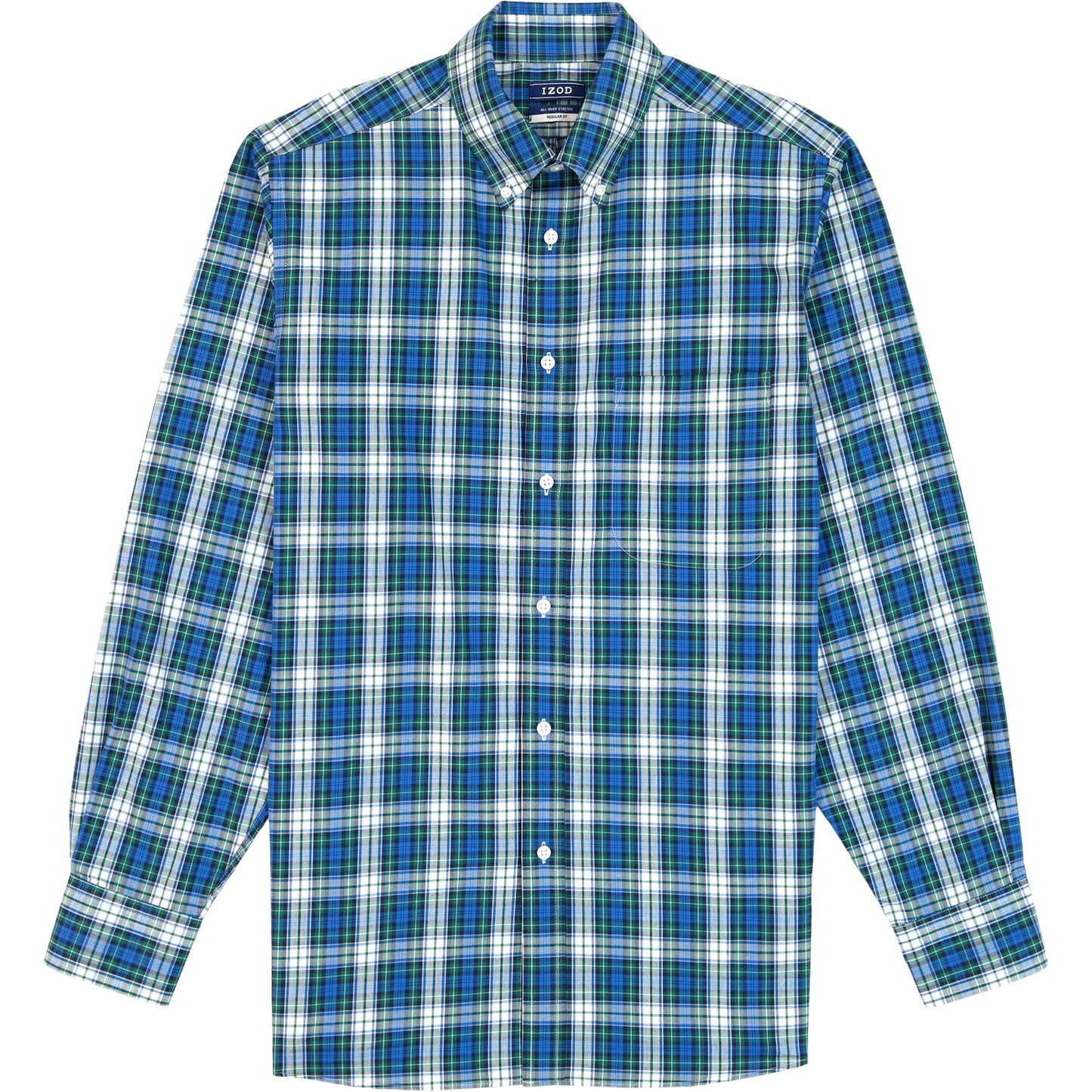 Izod All Over Stretch Tartan Button Down Dress Shirt - Evergreen