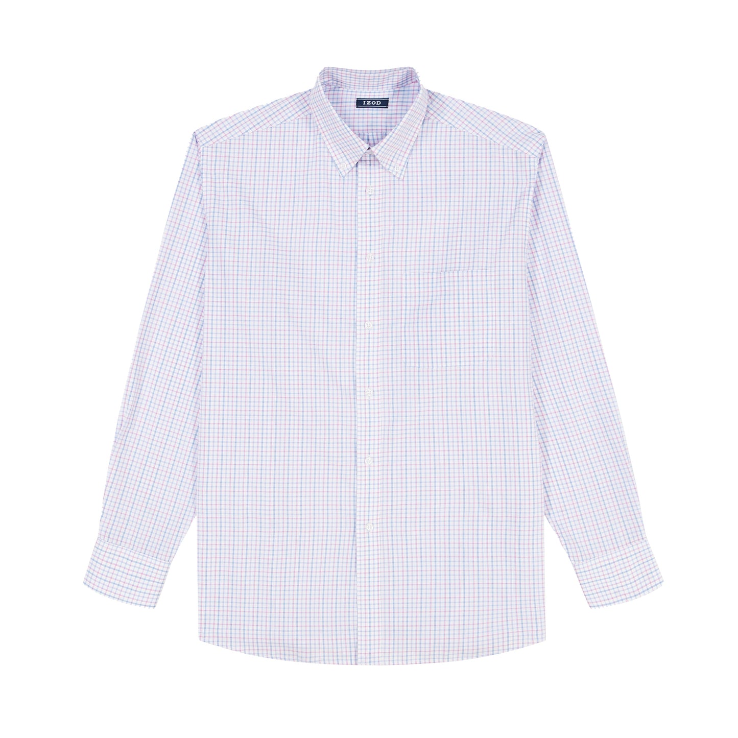 Izod All Over Stretch Plaid Button Down Dress Shirt (Button Down Collar) - Phlox Pink