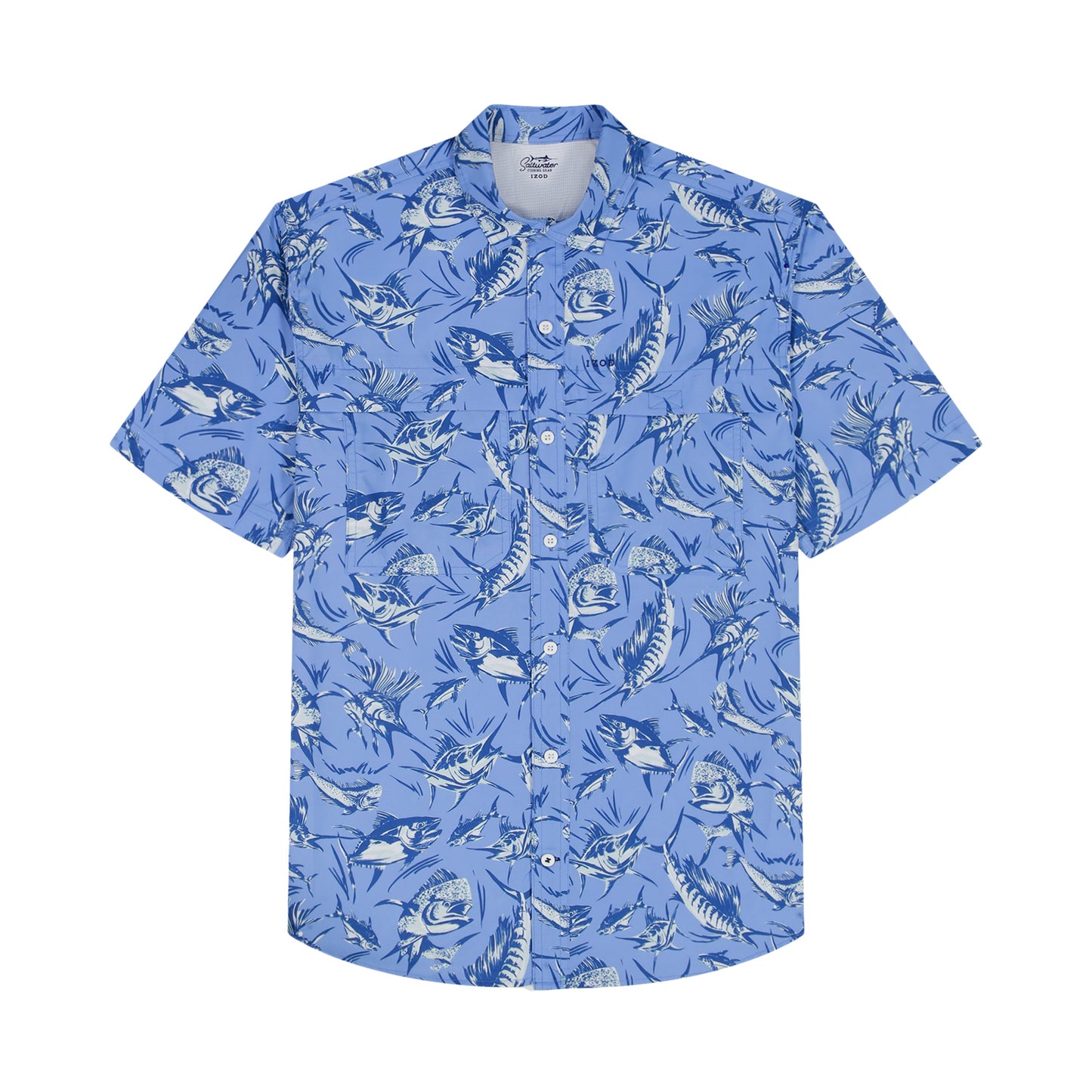 Izod SUNSHIELD PERFORMANCE S/S PRINTED BUTTON-DOWN SHIRT - CORNFLOWER BLUE