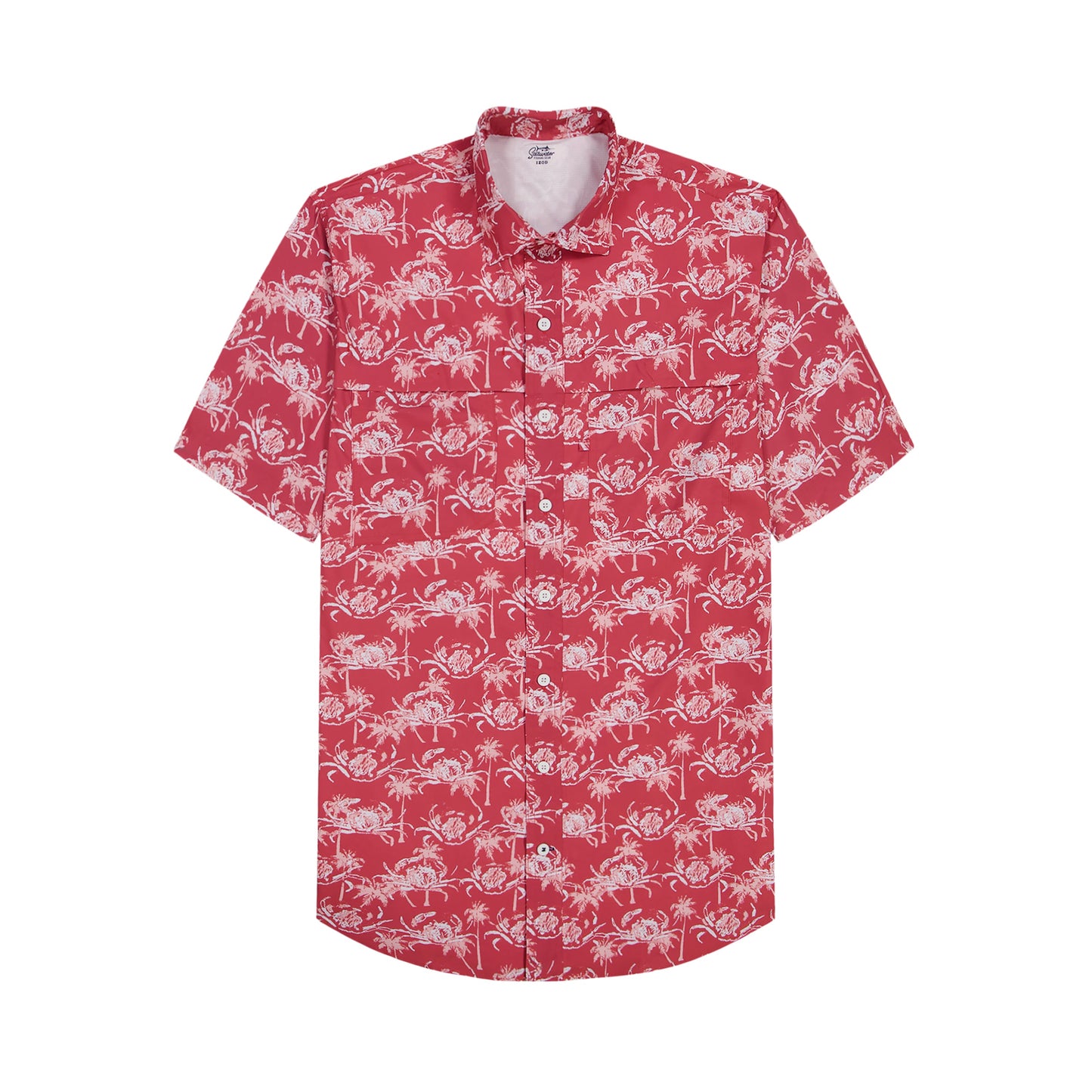 Izod SUNSHIELD PERFORMANCE S/S PRINTED BUTTON-DOWN SHIRT - HOLLY BERRY