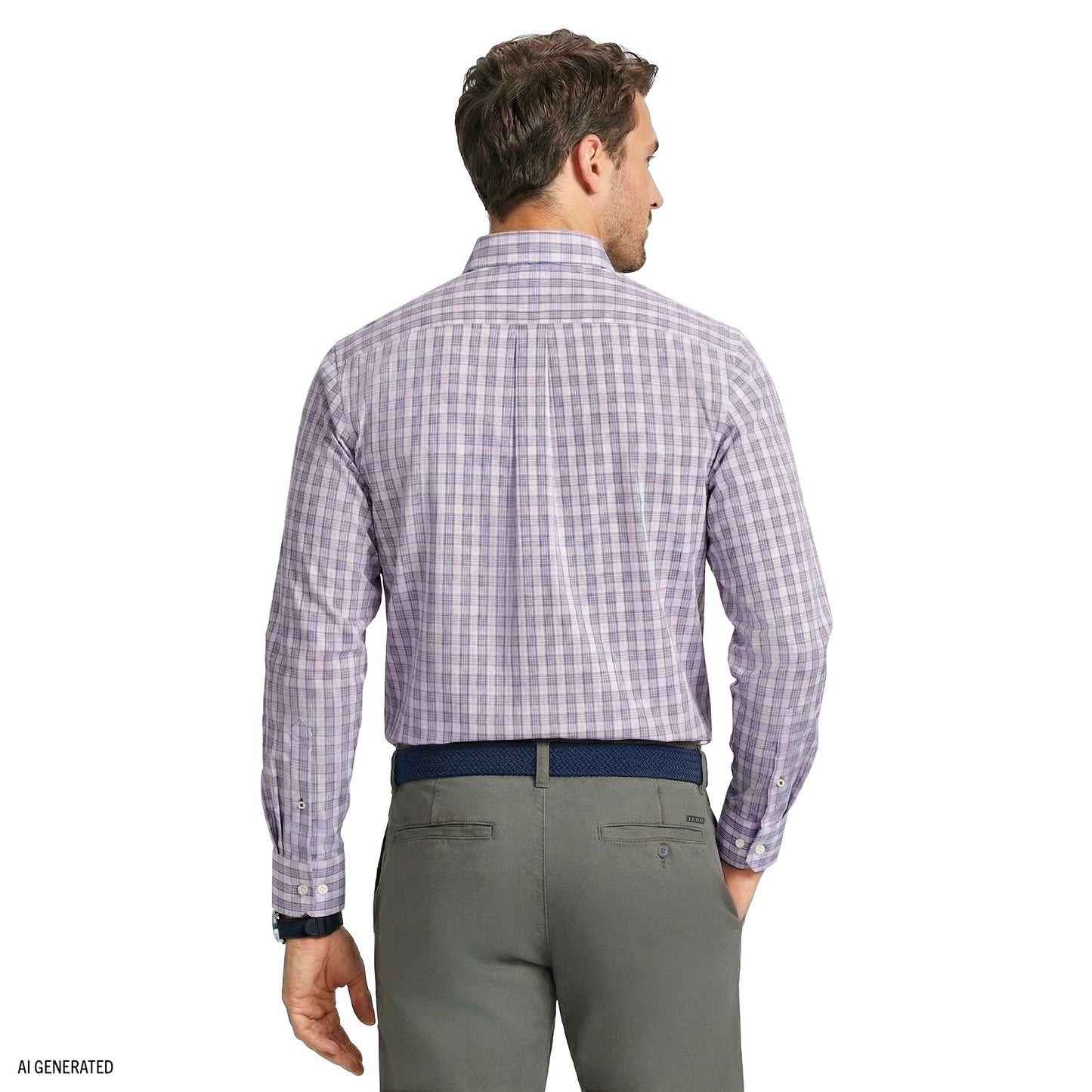 Izod Performance Comfort L/S Plaid Shirt - English Lavender
