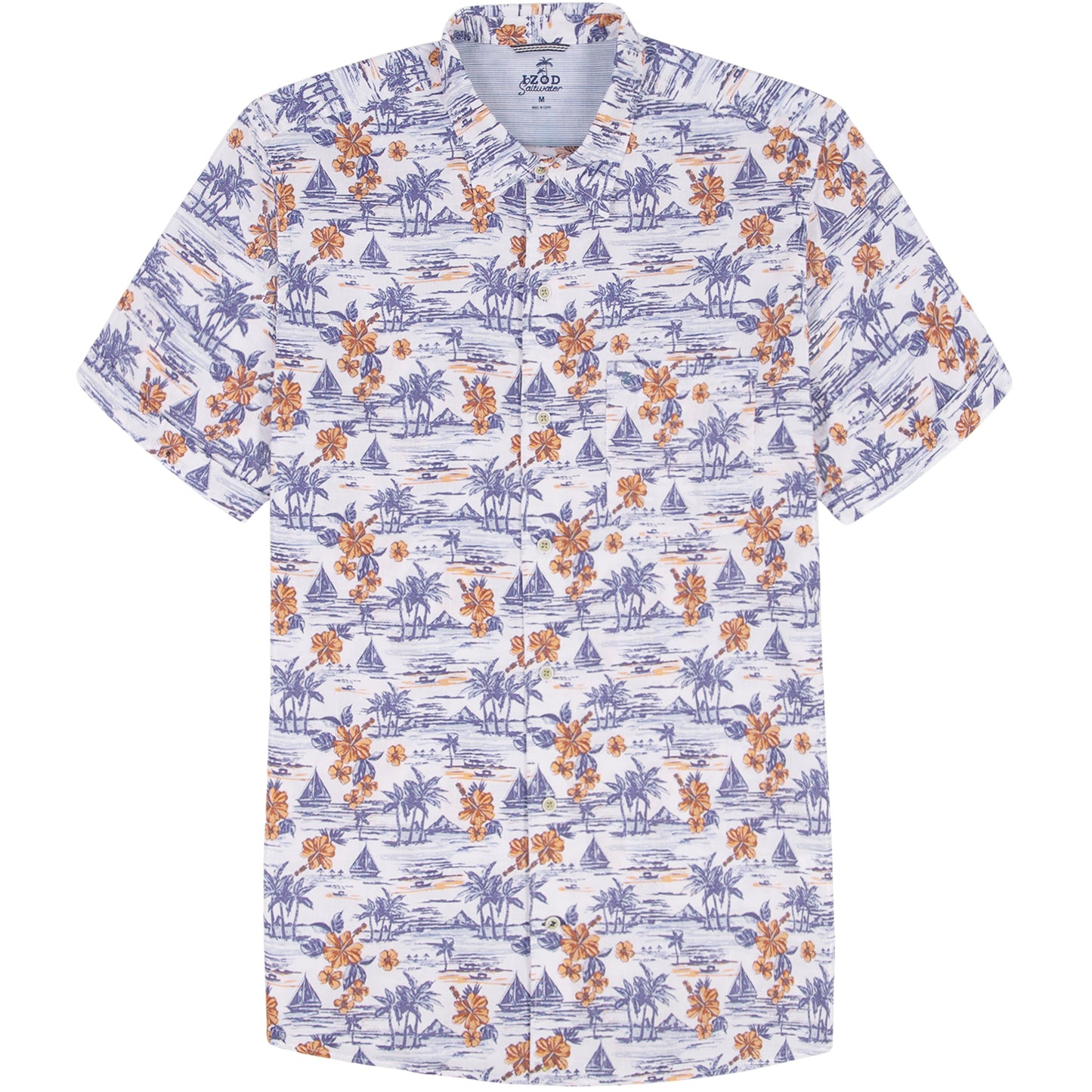 Izod DOCKSIDE CHAMBRAY S/S PRINTED SHIRT - BRIGHT WHITE