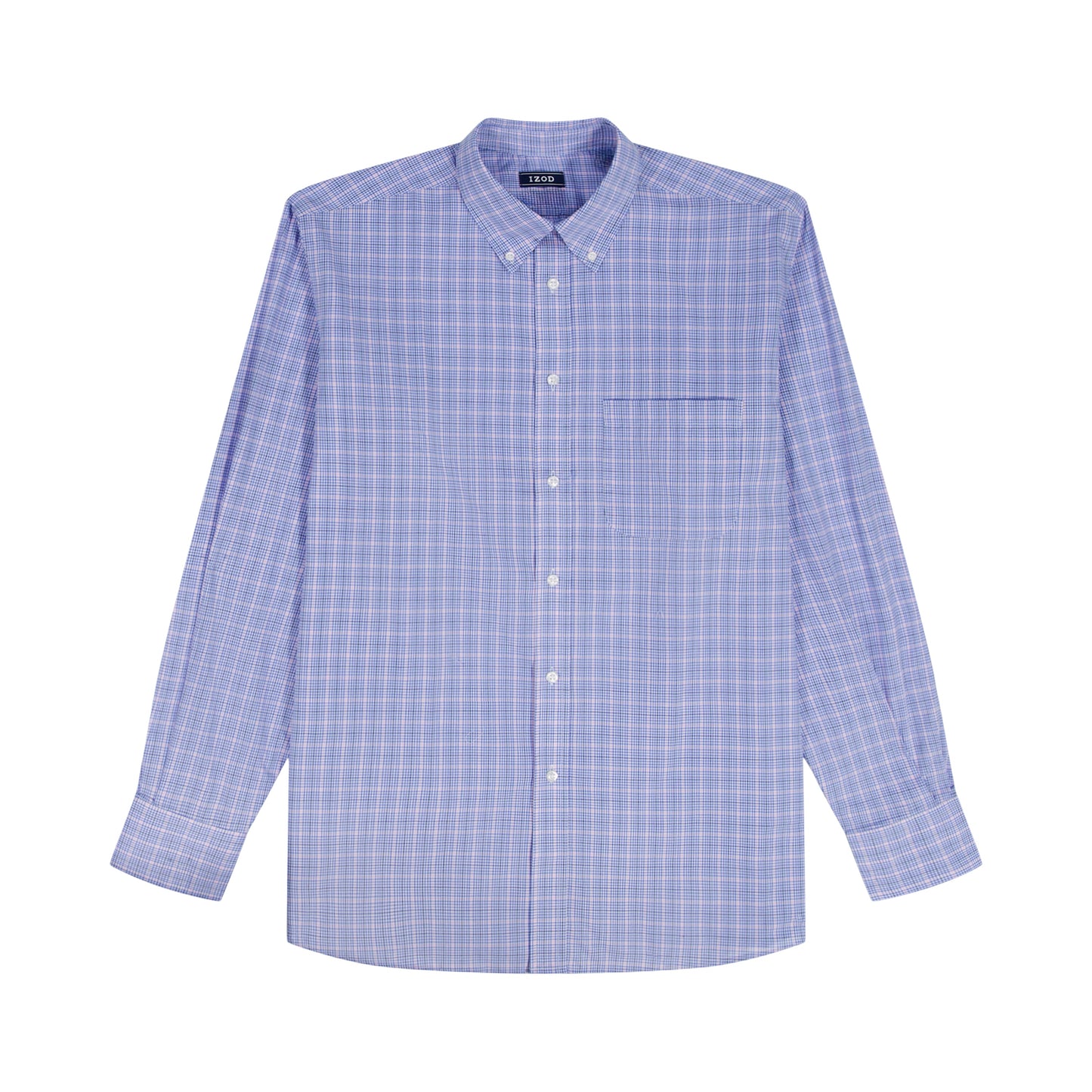 Izod BIG & TALL ALL-OVER STRETCH L/S PLAID BUTTON-DOWN DRESS SHIRT - ULTRAM