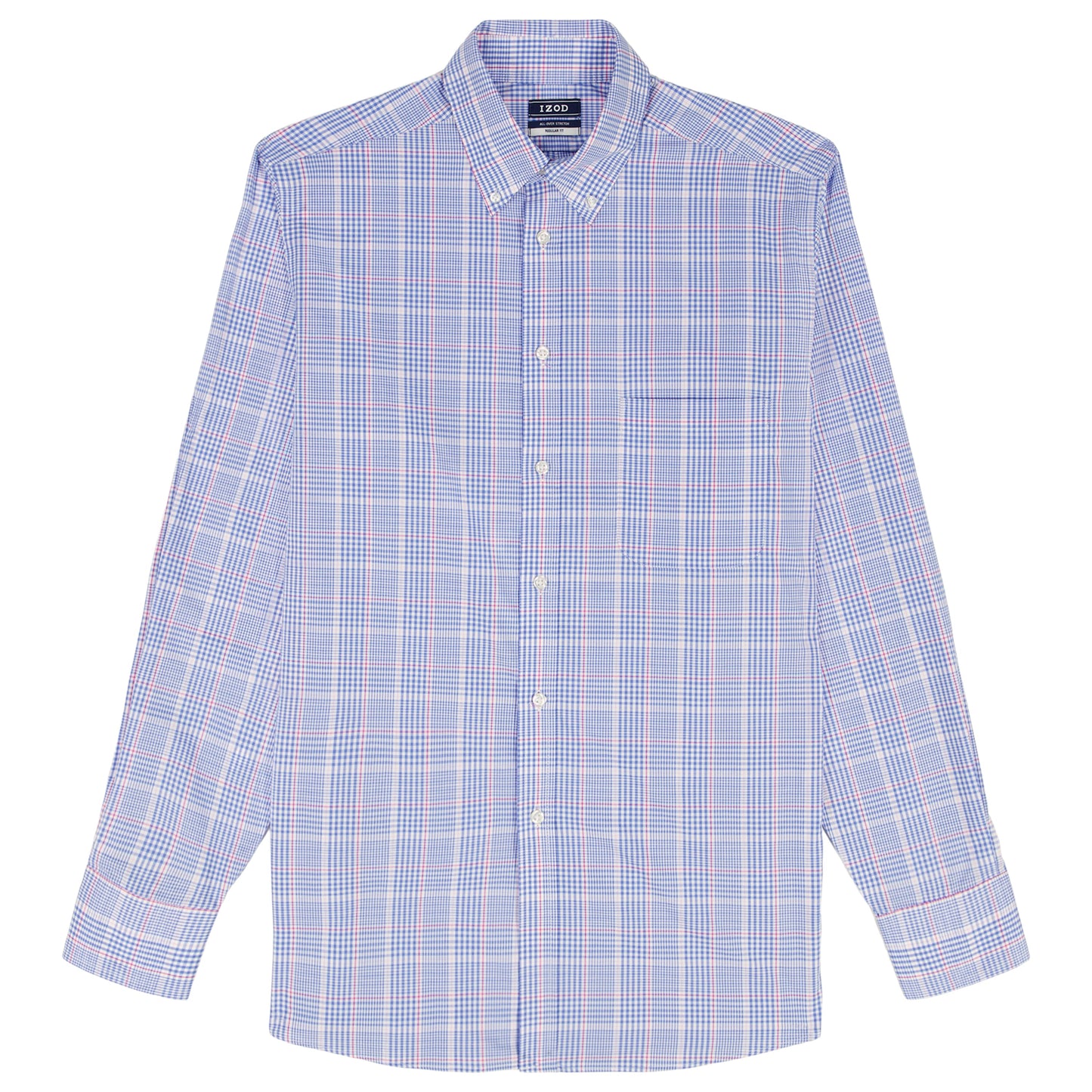 Izod BIG & TALL ALL-OVER STRETCH L/S PLAID BUTTON-DOWN DRESS SHIRT - ULTRAM