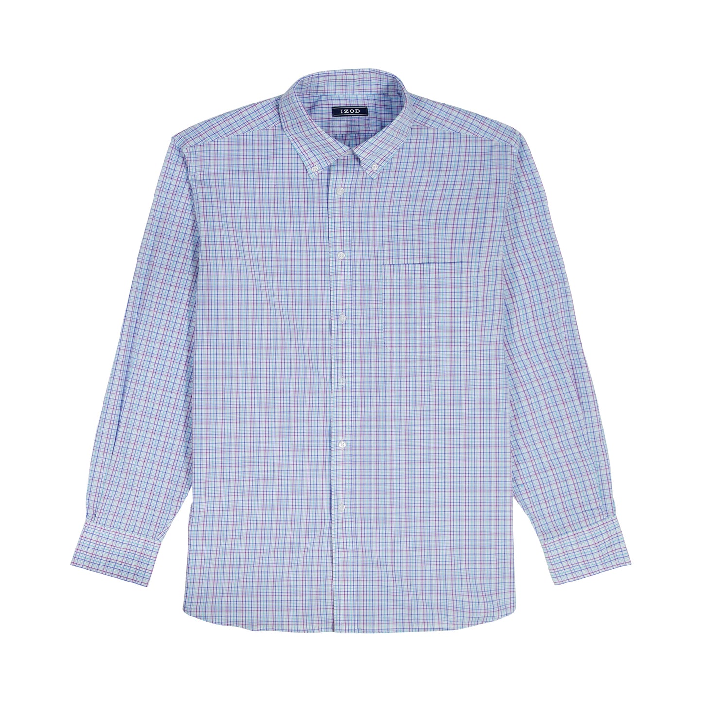 Izod BIG & TALL ALL-OVER STRETCH L/S PLAID BUTTON-DOWN DRESS SHIRT - ULTRAM