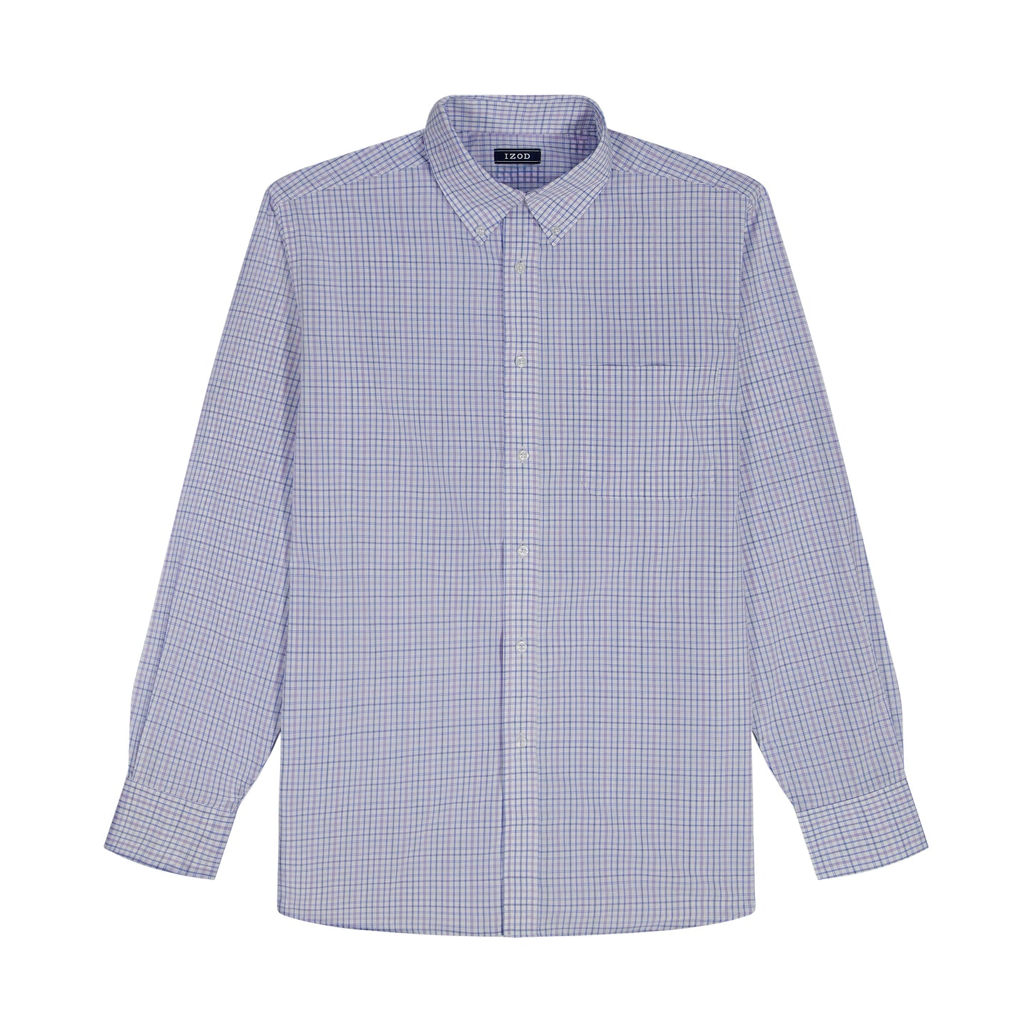 Izod BIG & TALL ALL-OVER STRETCH L/S PLAID BUTTON-DOWN DRESS SHIRT - DAHLIA