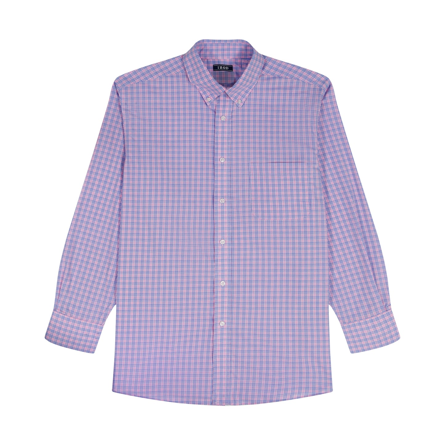 Izod BIG & TALL ALL-OVER STRETCH L/S PLAID BUTTON-DOWN DRESS SHIRT - LILAC
