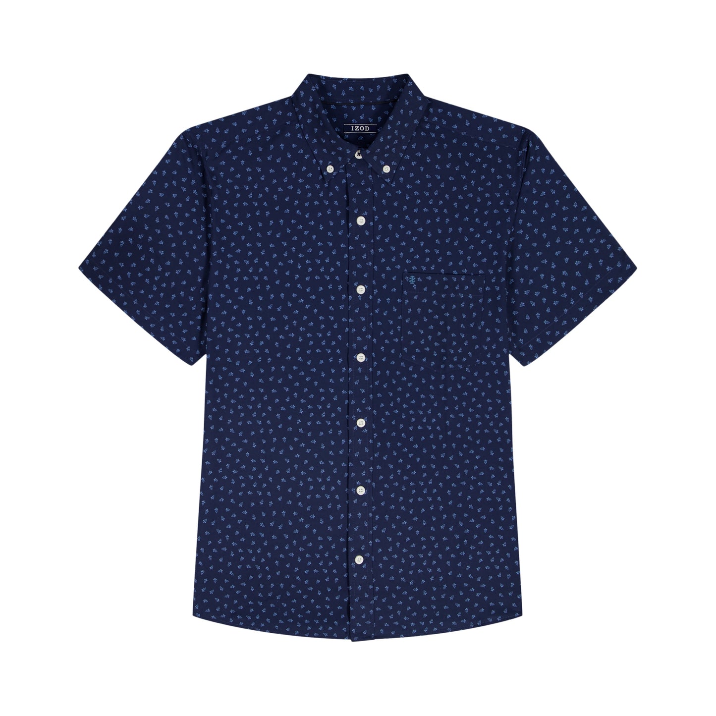 Izod BIG & TALL BREEZE S/S PRINTED BUTTON-DOWN SHIRT - LICHEN BLUE