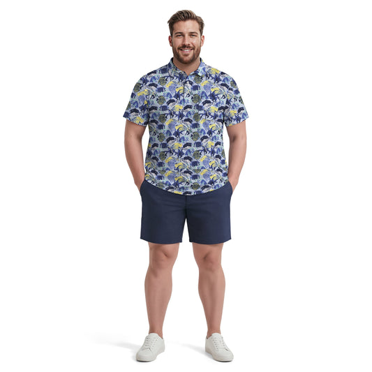 Izod BIG & TALL SUNSHIELD PERFORMANCE S/S PRINTED POLO - CHAMBRAY BLUE