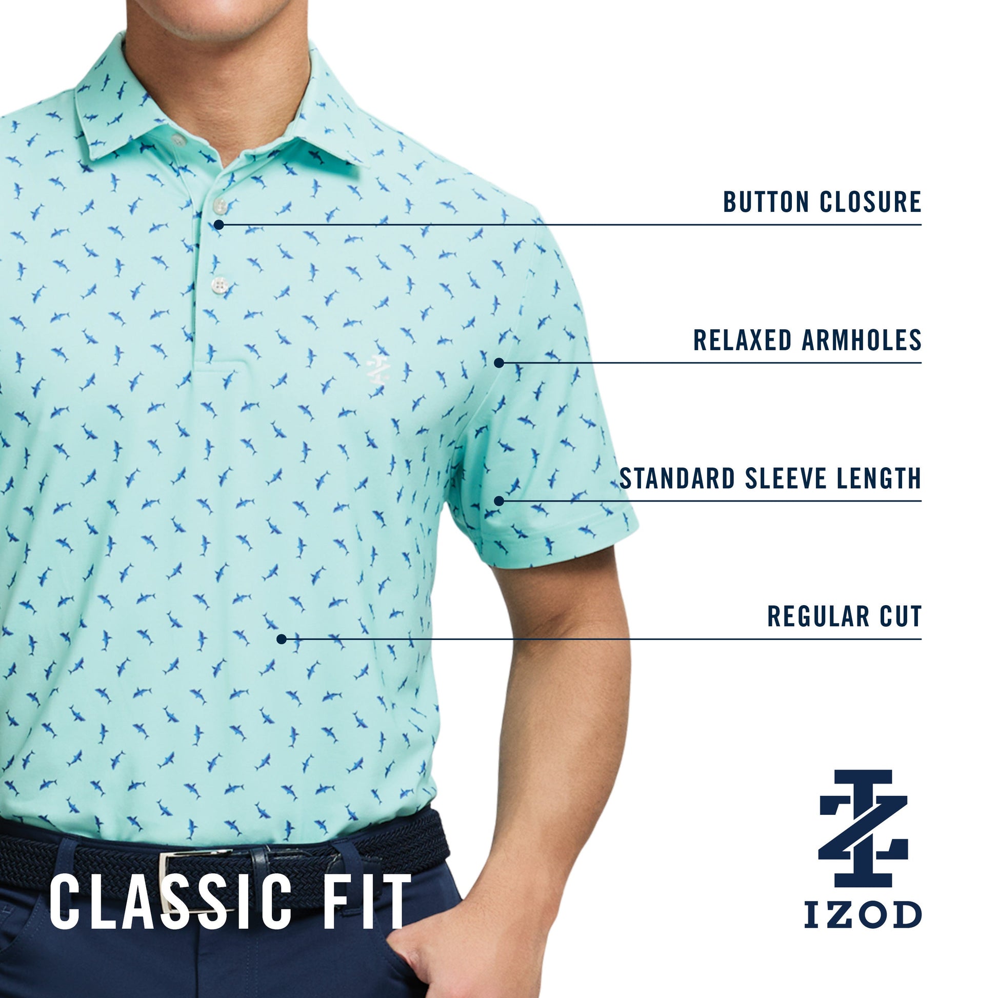 Izod Golf Swingflex Elite Printed Polo - Medieval Blue