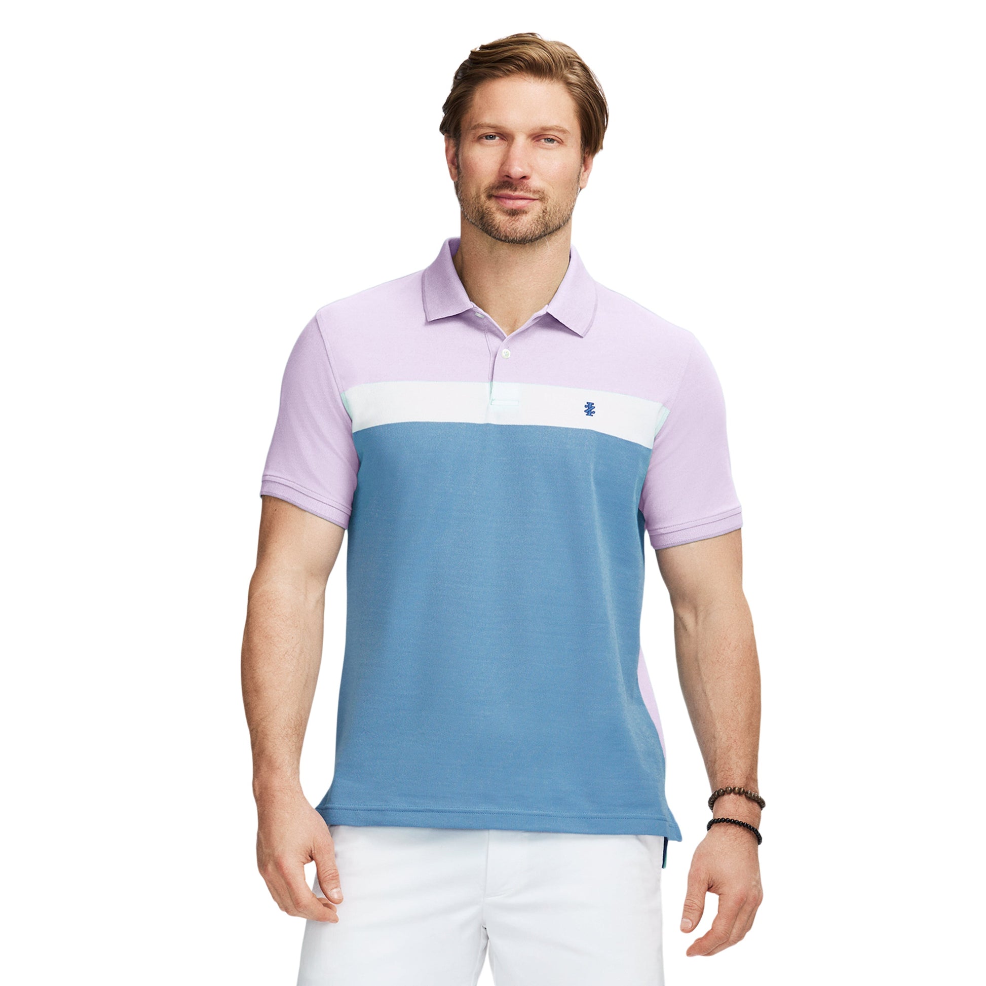 Izod Advantage Performance Short Sleeve Stripe Polo Shirt - Viola