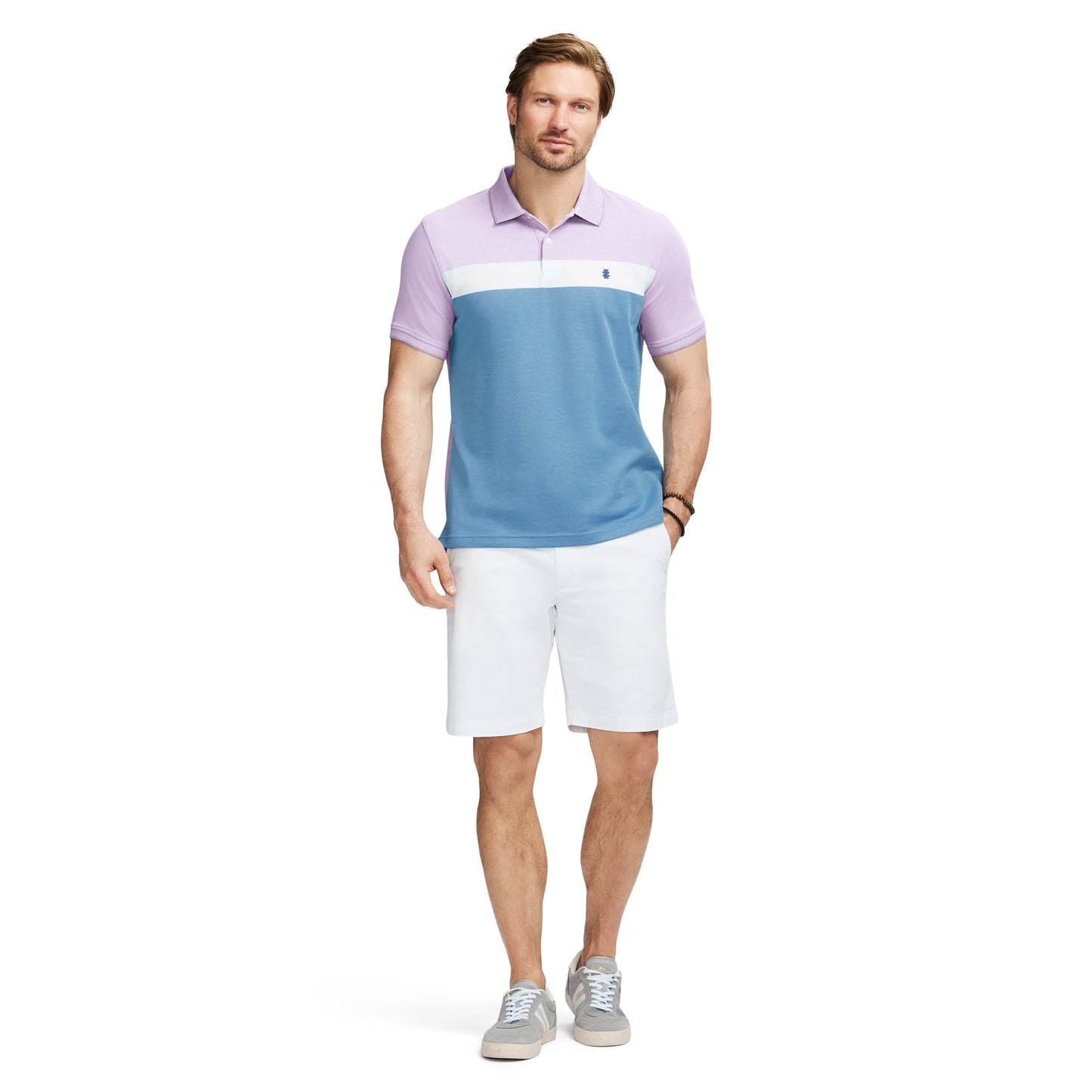 Izod Advantage Performance Short Sleeve Stripe Polo Shirt - Viola