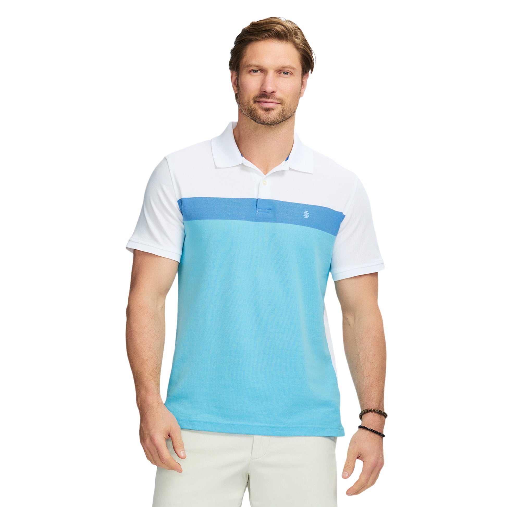Izod Advantage Performance Short Sleeve Stripe Polo Shirt - Bright White