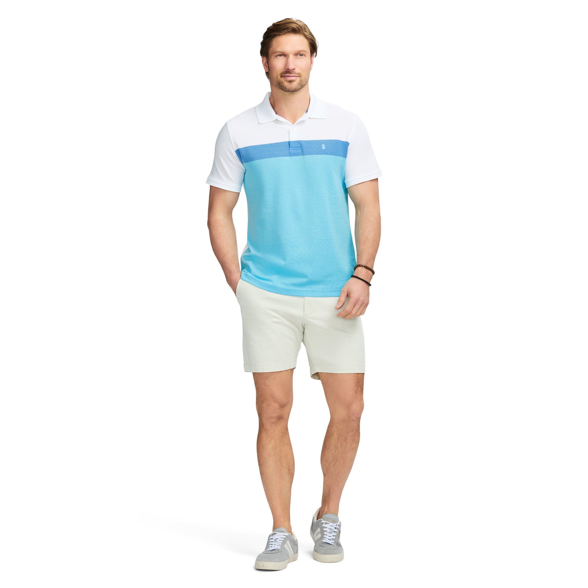 Izod Advantage Performance Short Sleeve Stripe Polo Shirt - Bright White