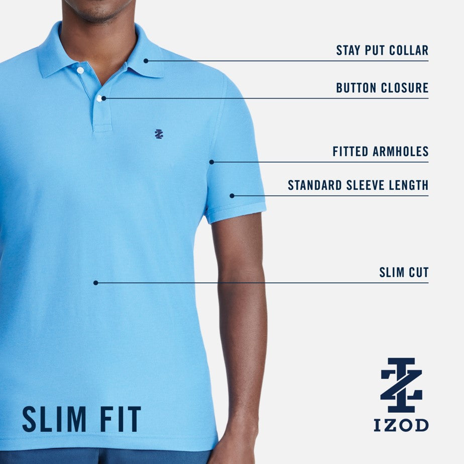 Izod ADVANTAGE PERFORMANCE SHORT-SLEEVE SLIM-FIT POLO SHIRT BRIGHT WHITE