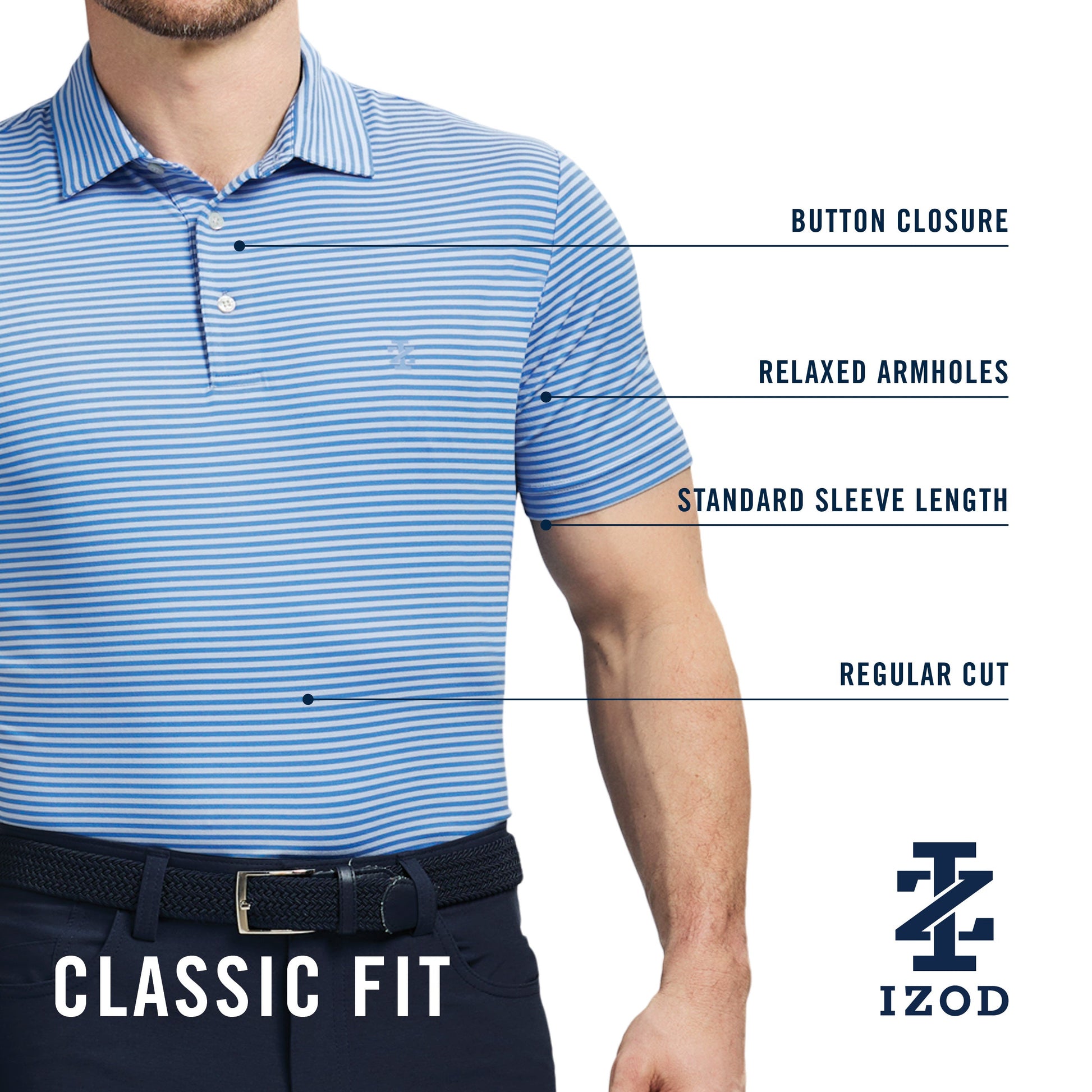 Izod Golf Swingflex Elite Stripe Polo - Navy Blazer