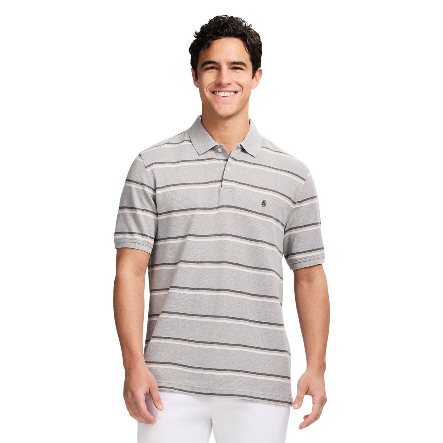 Izod Advantage Performance Striped Polo - Grey Heather