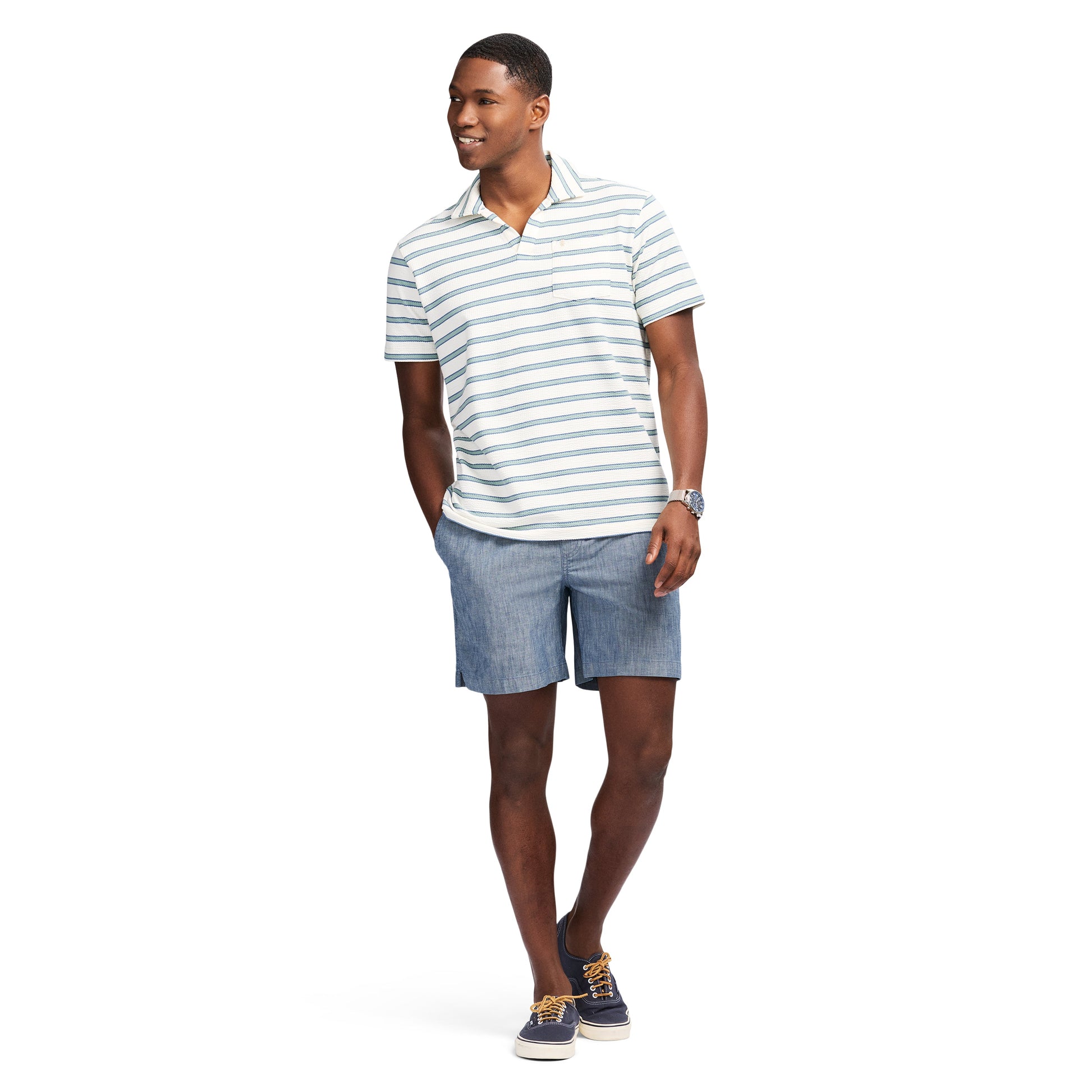 Izod Johnny Collar Textured Knit Polo - Egret