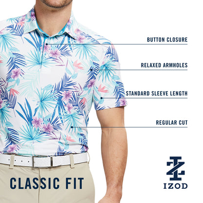 Izod Swingflex Elite Short Sleeve Printed Golf Polo - Limpet Shell