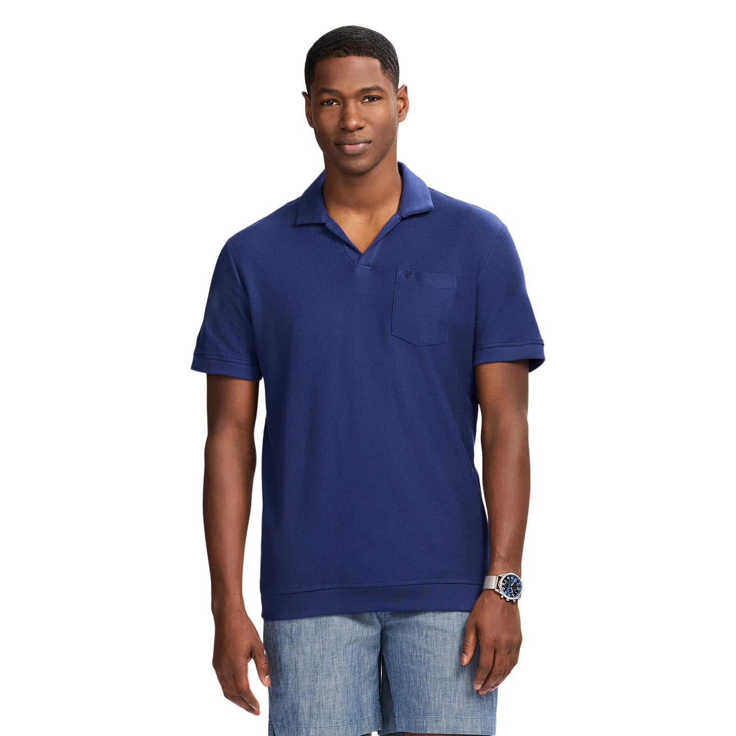 Izod Johnny Collar Textured Knit Polo - Medieval Blue
