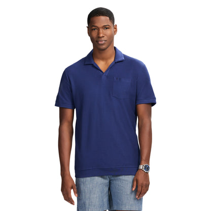 Izod Johnny Collar Textured Knit Polo - Medieval Blue