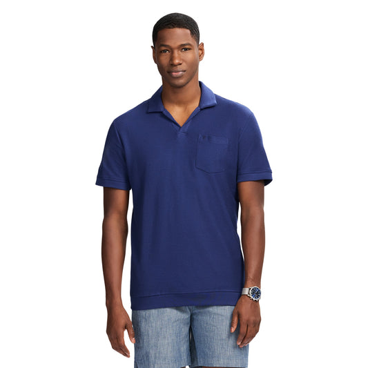 Izod Johnny Collar Textured Knit Polo - Medieval Blue