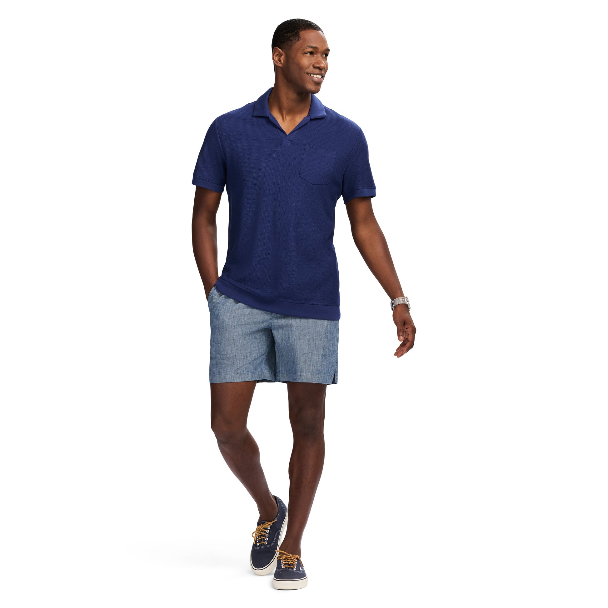 Izod Johnny Collar Textured Knit Polo - Medieval Blue
