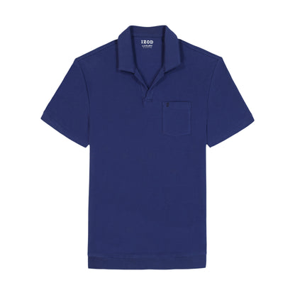 Izod Johnny Collar Textured Knit Polo - Medieval Blue