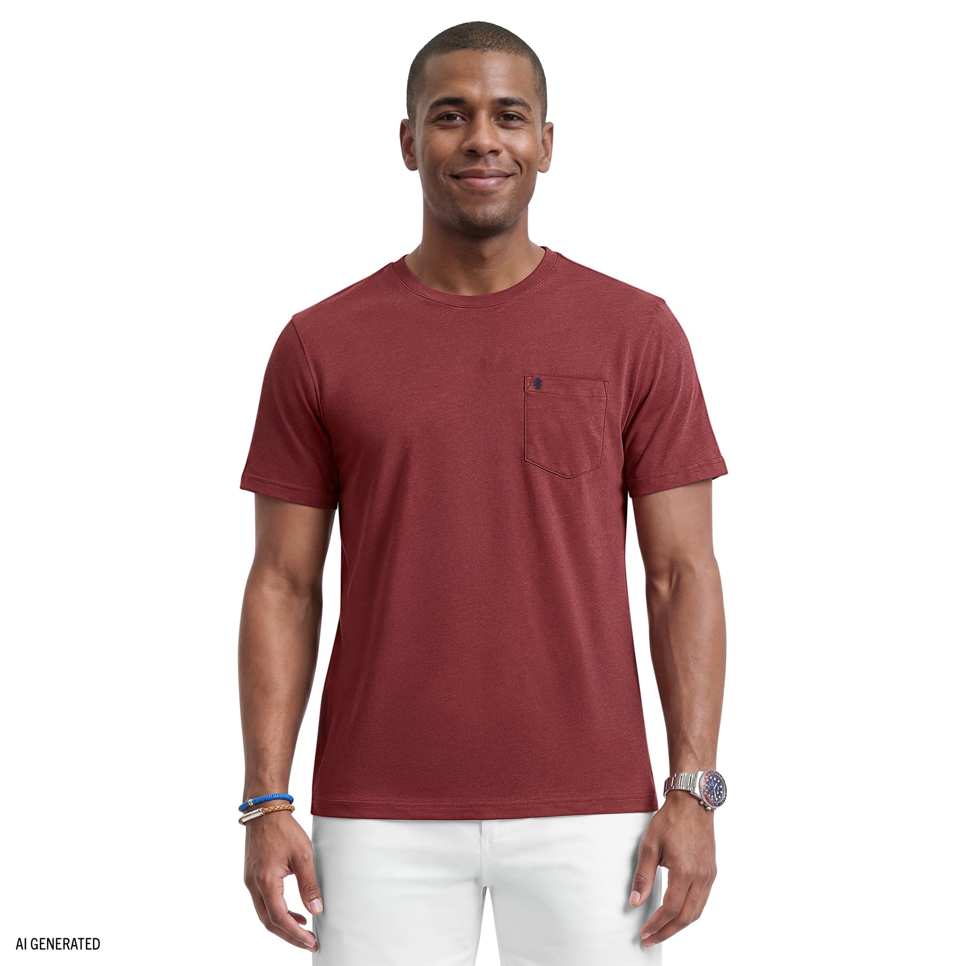 Izod SALTWATER SOFT WASH POCKET CREW - SUNDRIED TOMATO
