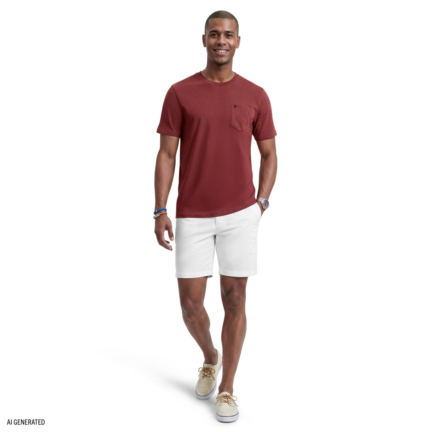 Izod SALTWATER SOFT WASH POCKET CREW - SUNDRIED TOMATO