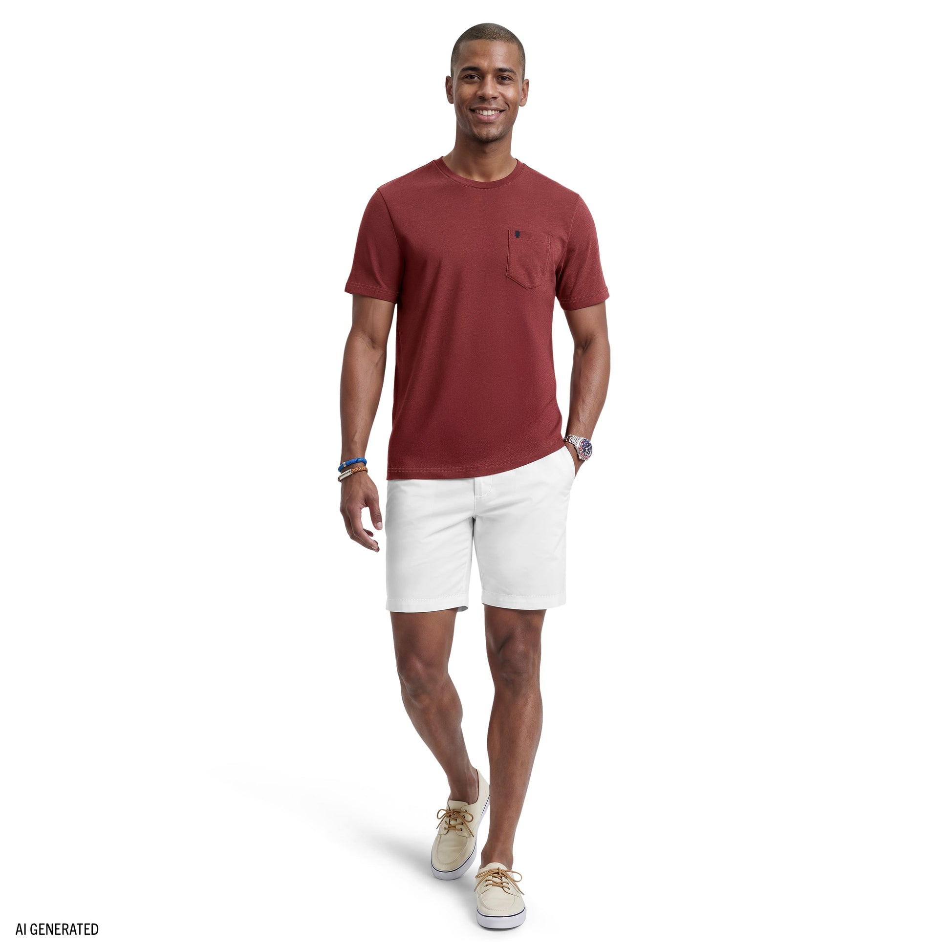 Izod SALTWATER SOFT WASH POCKET CREW - SUNDRIED TOMATO