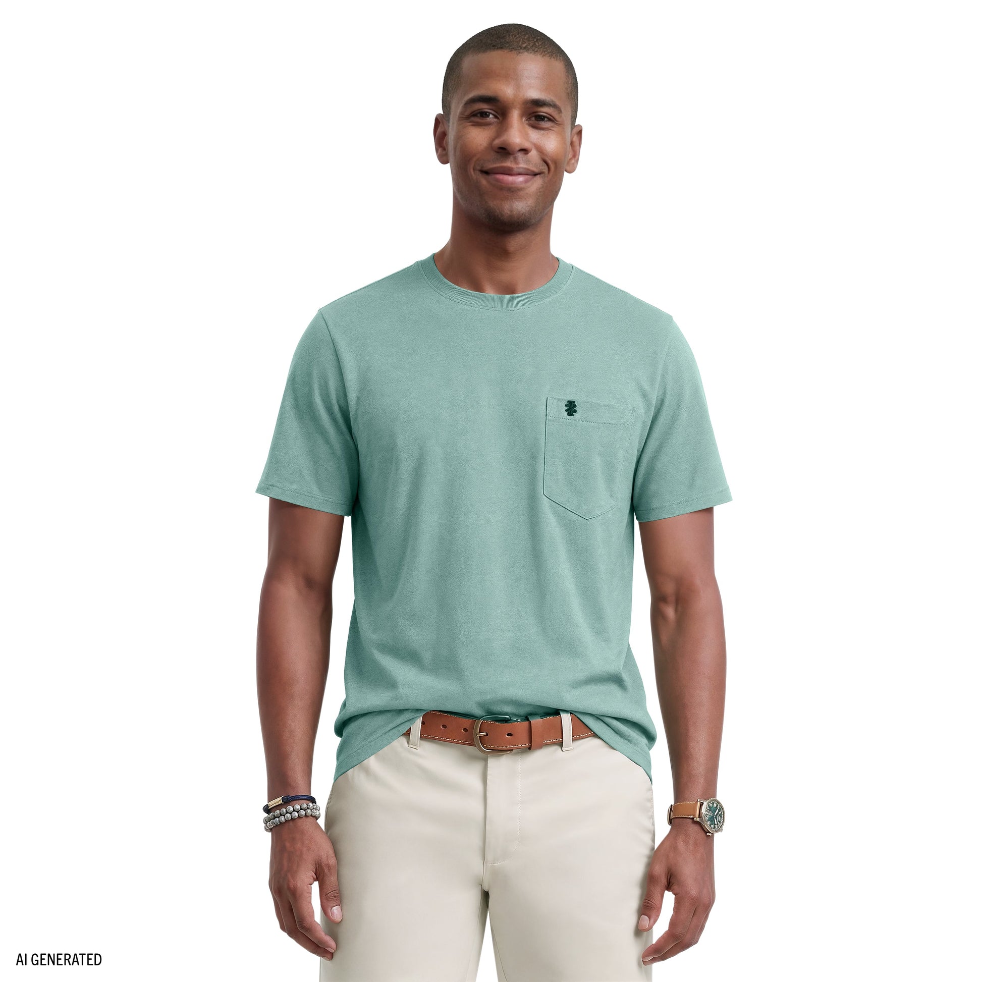 Izod SALTWATER SOFT WASH POCKET CREW - BERYL GREEN