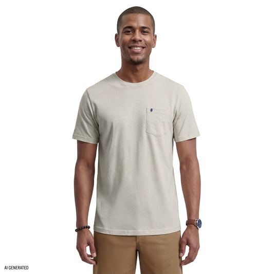 Izod SALTWATER SOFT WASH POCKET CREW - OATMEAL HTR