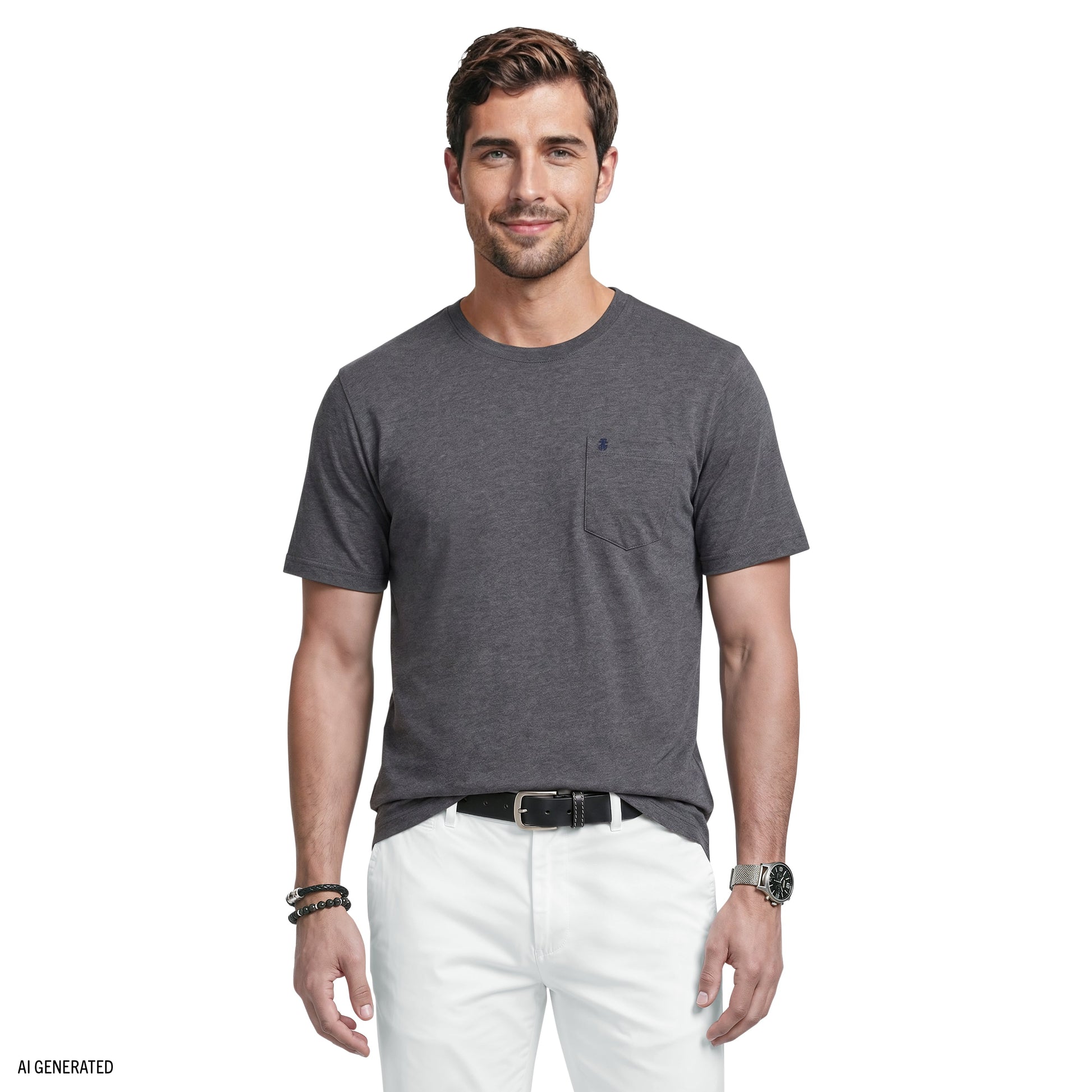 Izod SALTWATER SOFT WASH POCKET CREW - CARBON HTHR