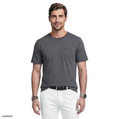 Izod SALTWATER SOFT WASH POCKET CREW - CARBON HTHR