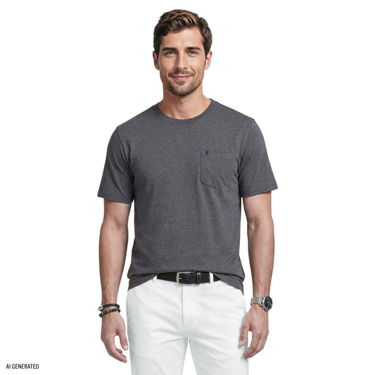 Izod SALTWATER SOFT WASH POCKET CREW - CARBON HTHR