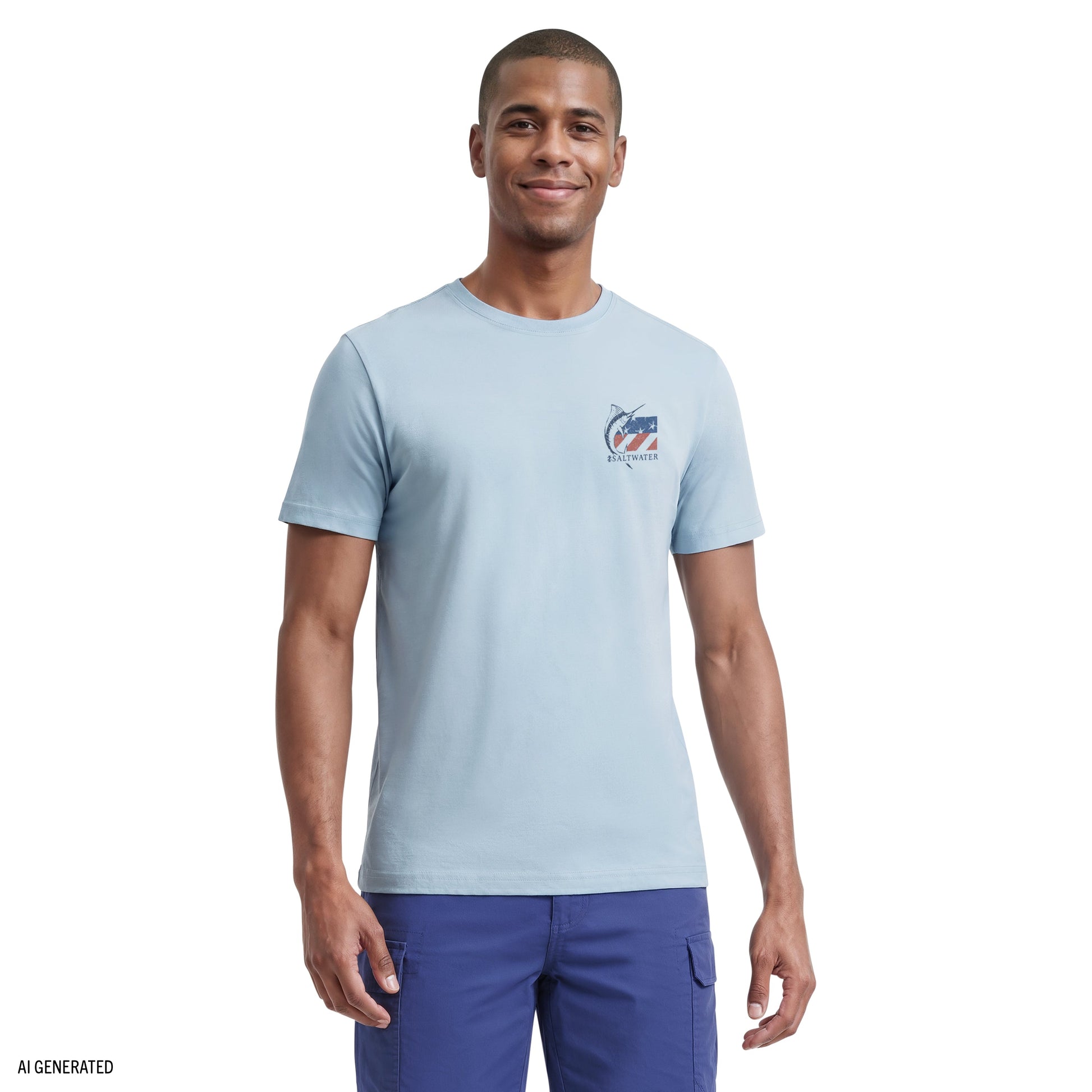 Izod SALTWATER SHORT SLEEVE GRAPHIC TEE - CHAMBRAY BLUE