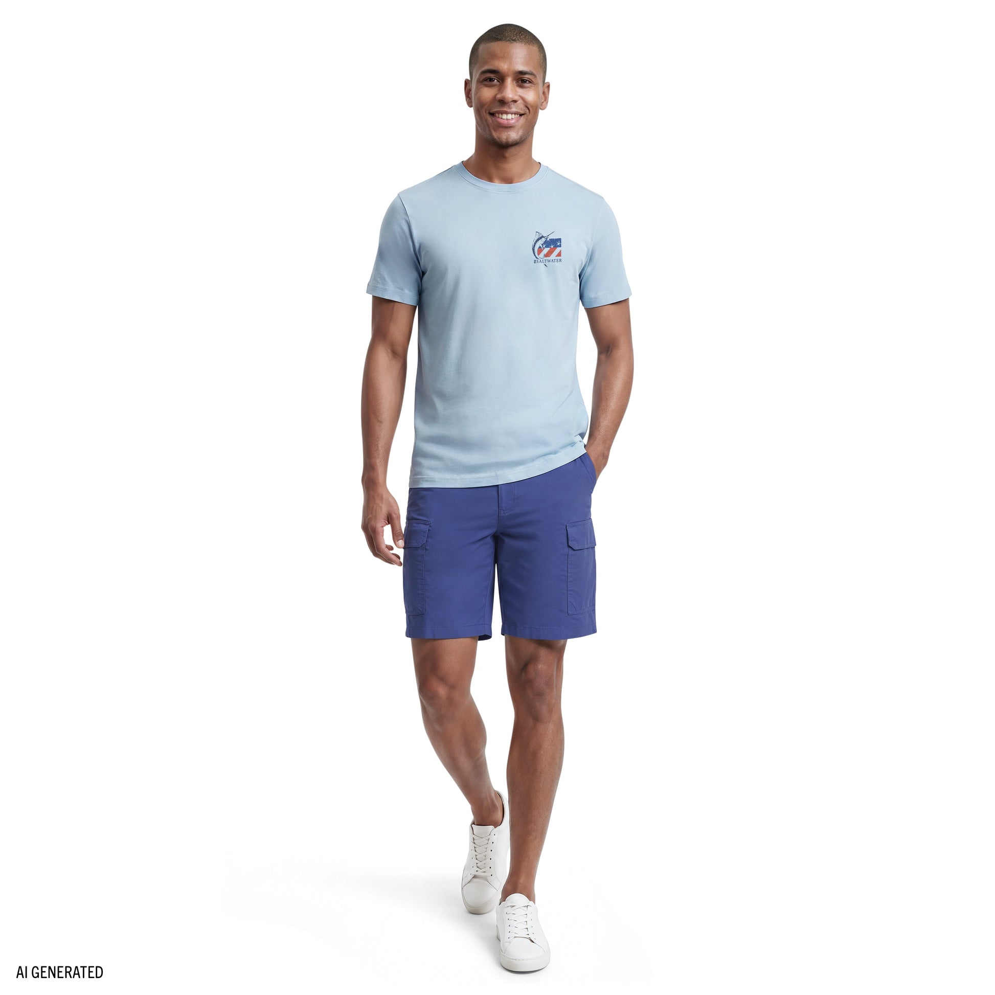 Izod SALTWATER SHORT SLEEVE GRAPHIC TEE - CHAMBRAY BLUE