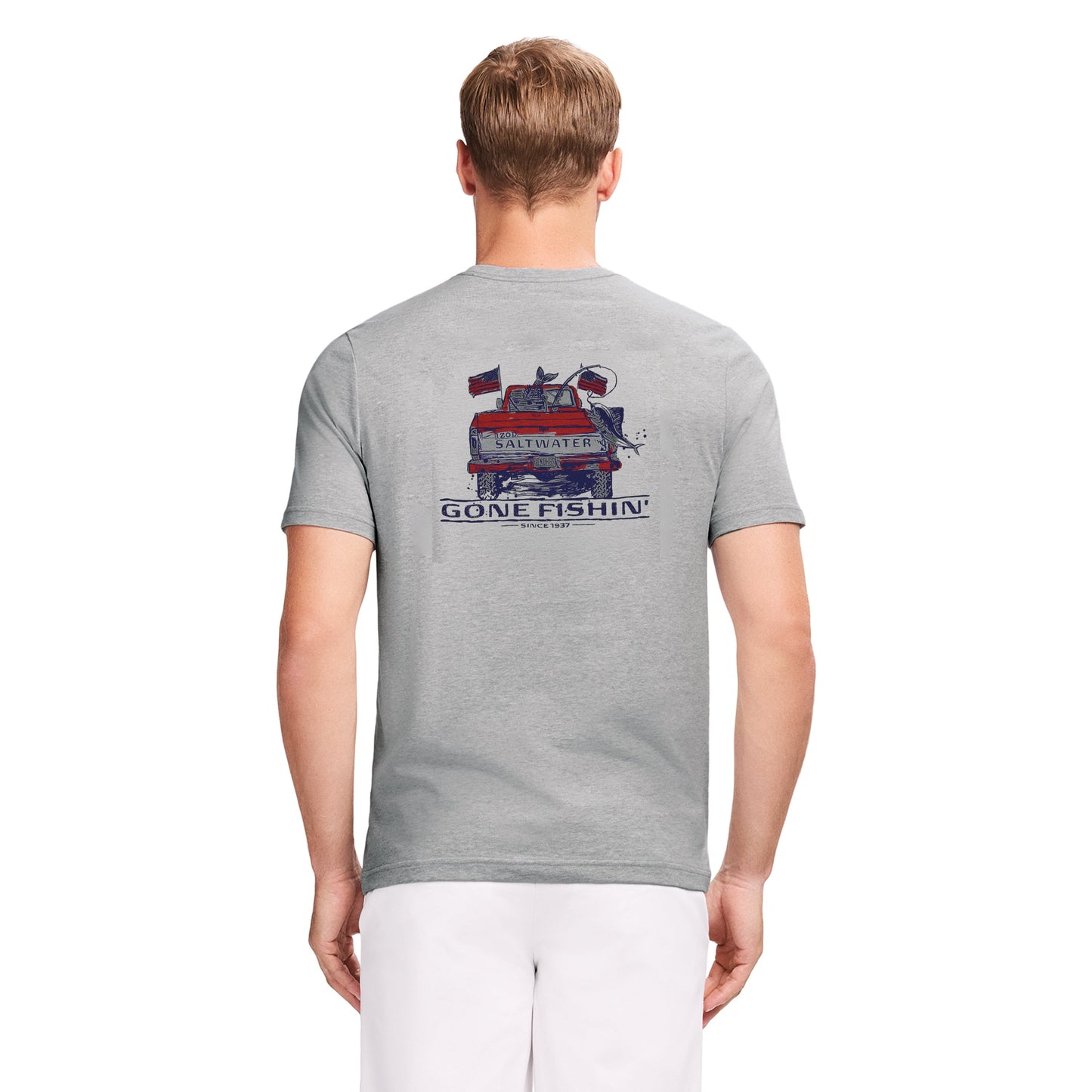 Izod SALTWATER SHORT SLEEVE GRAPHIC TEE - LT GREY HTHR