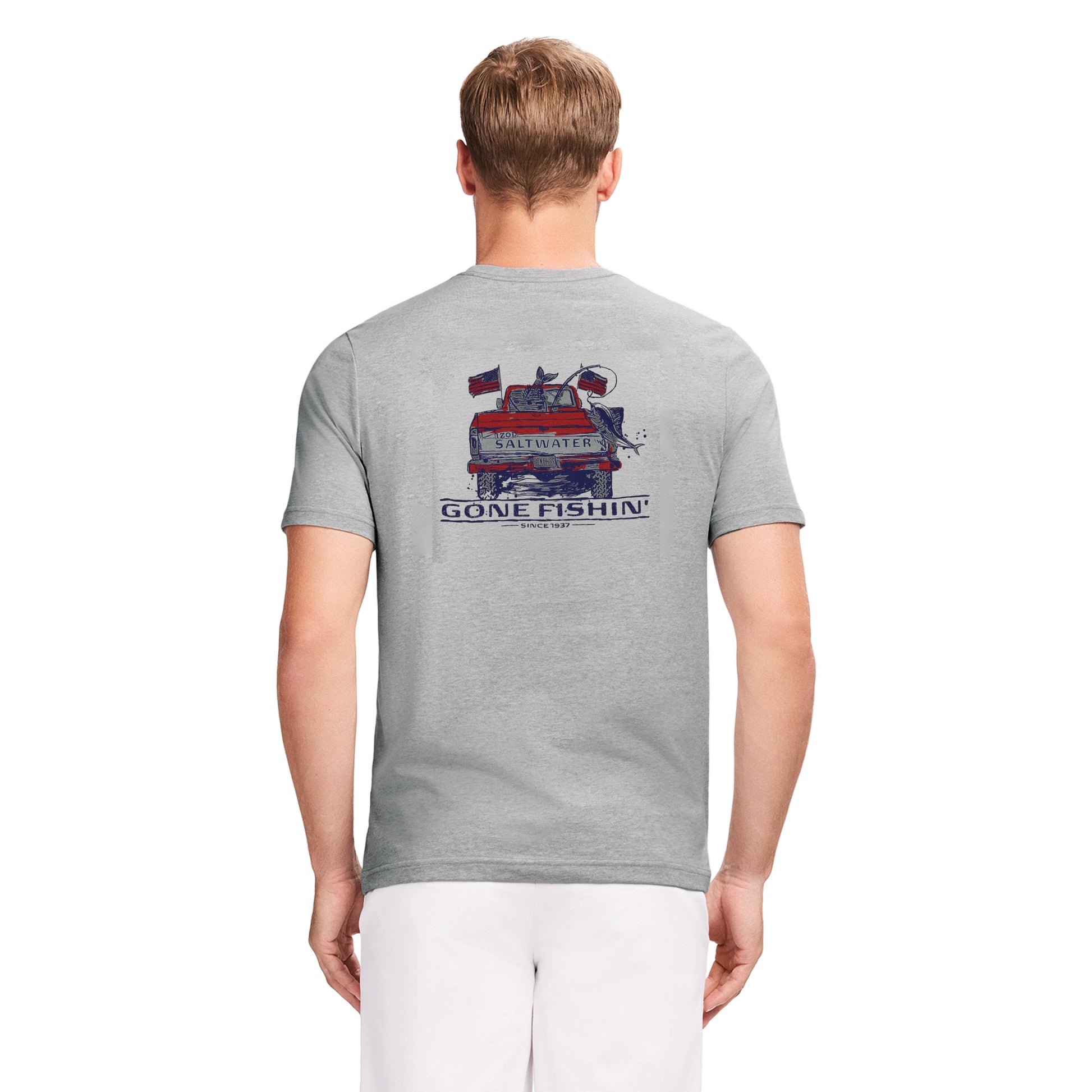 Izod SALTWATER SHORT SLEEVE GRAPHIC TEE - LT GREY HTHR