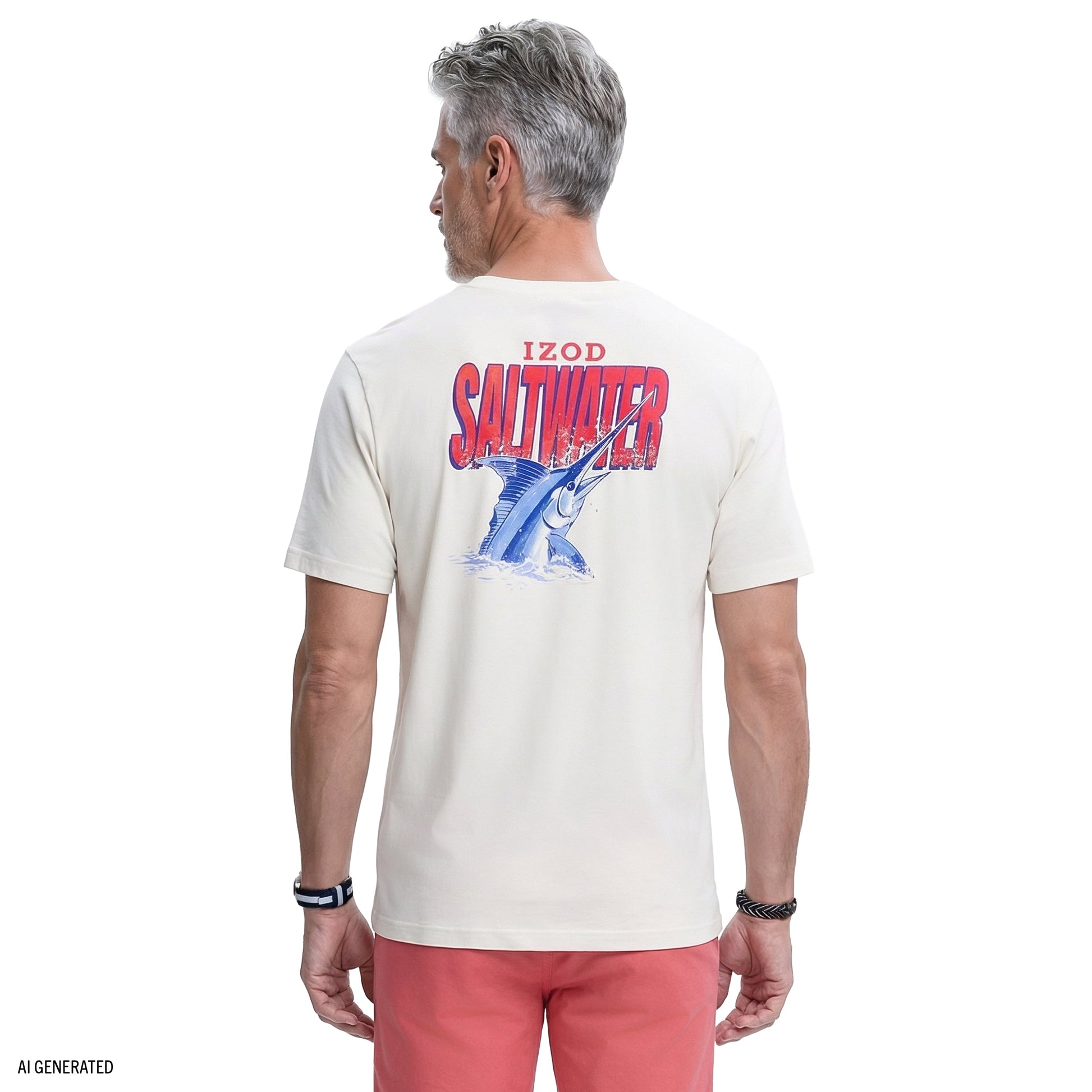 Izod SALTWATER FISHING GEAR S/S GRAPHIC TEE - EGRET