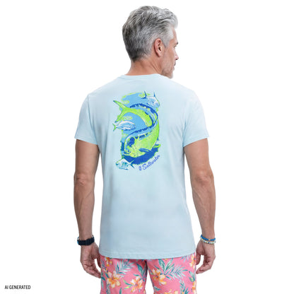 Izod SALTWATER FISHING GEAR S/S GRAPHIC TEE - TANAGER TURQUOISE