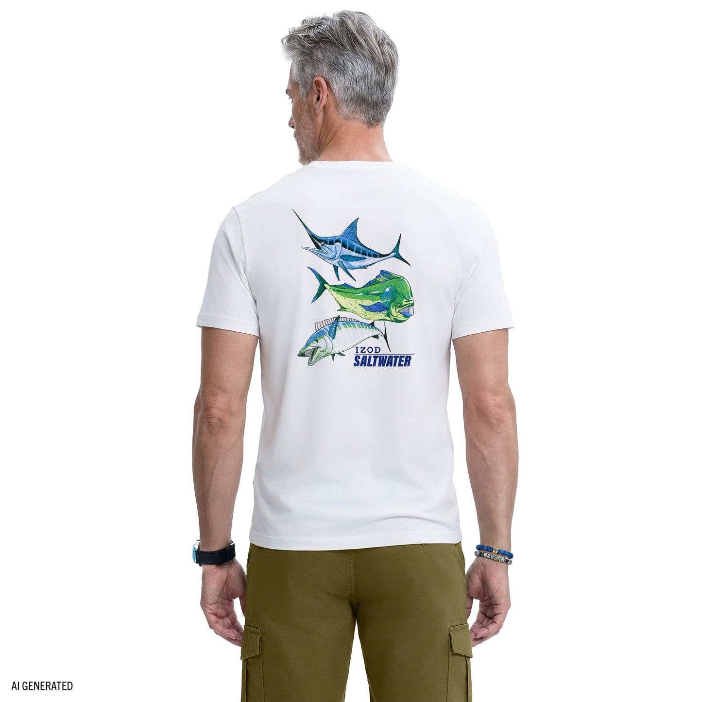 Izod SALTWATER FISHING GEAR S/S GRAPHIC TEE - BRIGHT WHITE