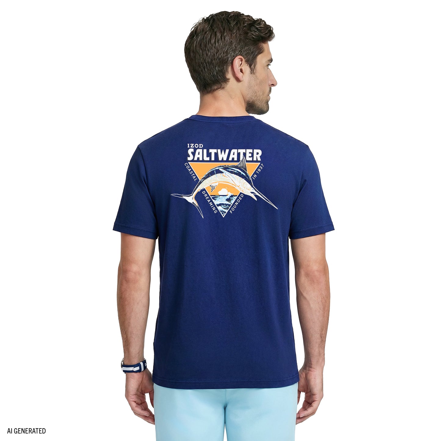 Izod SALTWATER FISHING GEAR S/S GRAPHIC TEE - MEDIEVAL BLUE