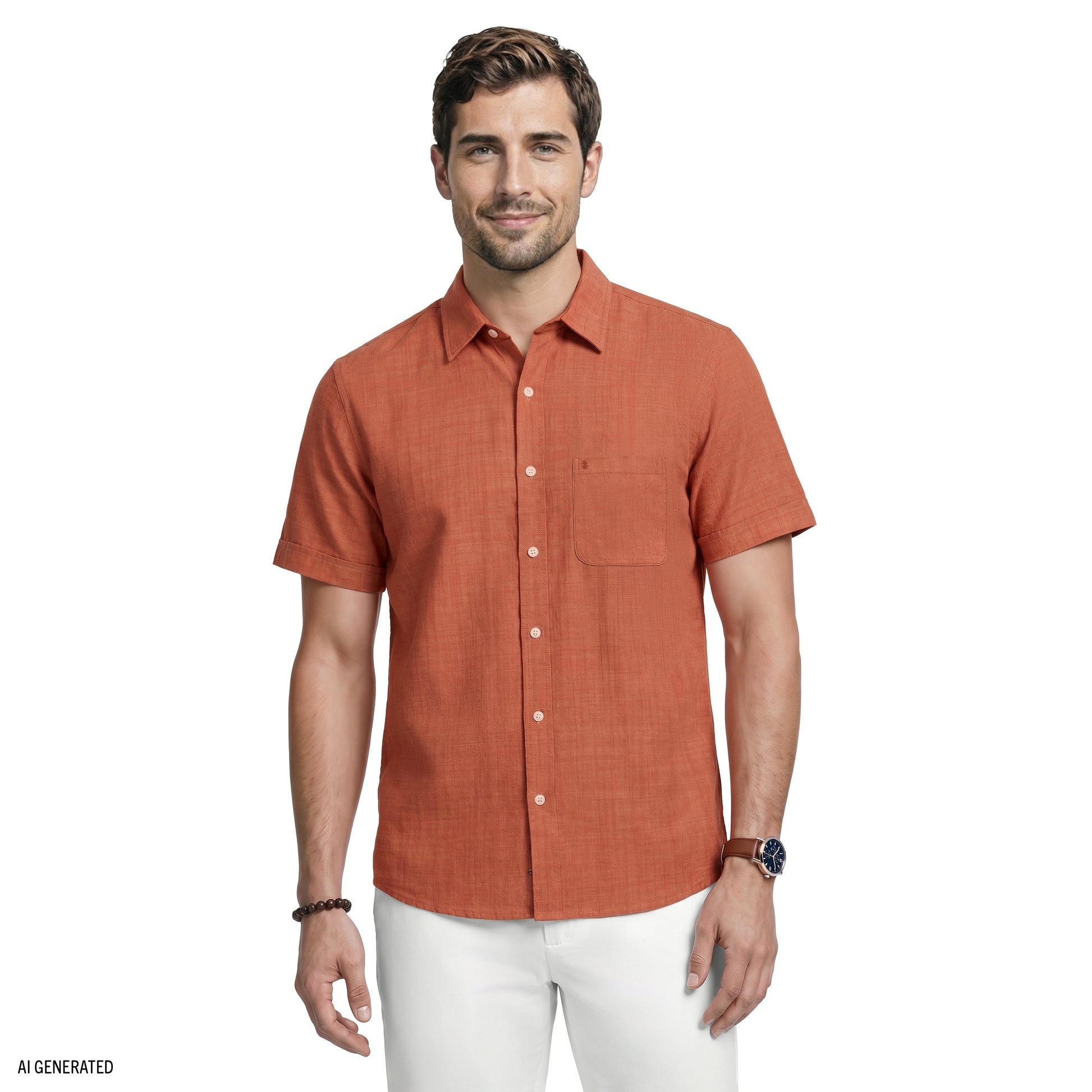 Izod LUXURY SHORT SLEEVE BUTTON DOWN SHIRT - POTTERS CLAY
